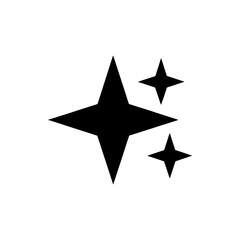 Three black four pointed stars shining brightly on a clean white background