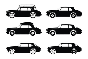 Classic silhouette cars: A curated set of sleek, black classic cars, rendered in an elegant silhouette, offering a timeless representation of automotive design and vintage transportation.