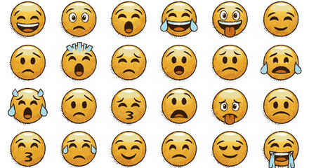 Collection of diverse emoji faces expressing various emotions.