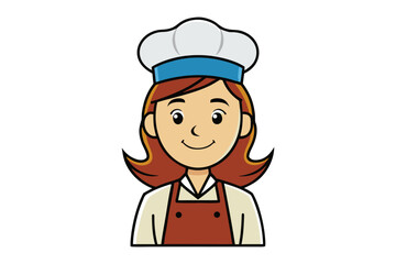 Smiling Female Chef Cartoon: A cheerful cartoon illustration of a female chef wearing a white toque and brown apron, perfect for restaurant menus, cooking websites, or children's books.