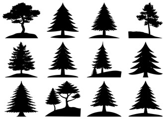 Obraz premium Silhouette of a tree bundle in a simple minimalist artistic vector design