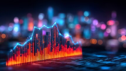 Abstract image showcasing colorful bar chart and line graph with bokeh effect representing statistical data analysis and growth trends. Vibrant data visualization a bokeh enhanced chart
