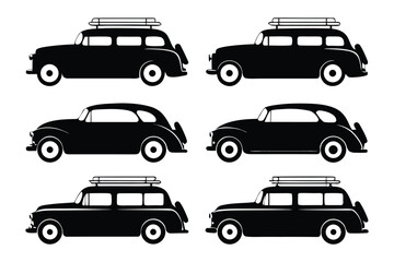 Classic Silhouette Cars : A collection of detailed silhouette illustrations of classic vehicles, capturing the essence of a bygone era. show vintage vehicles and style.