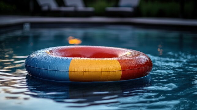 Colorful inflatable ring in swimming pool