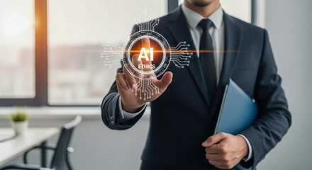 Businessman Interacting With Artificial Intelligence Ethics Concept