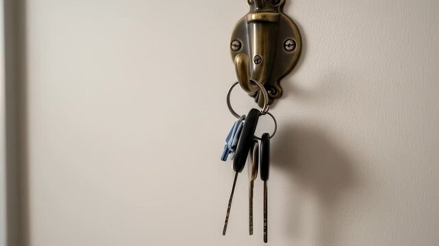 Keys hanging on wall hook