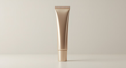 Metallic Gold Eye Serum Tube on Clean Neutral Background &ndash; Luxury Skincare Packaging Mockup