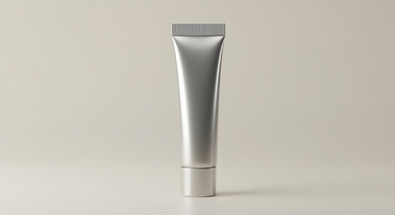 Metallic Silver Eye Serum Tube on Clean Neutral Background &ndash; Luxury Skincare Packaging Mockup