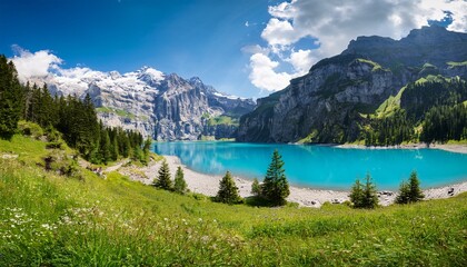 picturesque summer view of unique oeschinensee lake