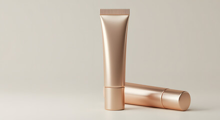 Metallic Champagne Eye Serum Tube on Clean Neutral Background &ndash; Luxury Skincare Packaging Mockup