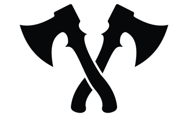 Black Crossed Axe Silhouettes   Vintage Tool Icon Set on White Background