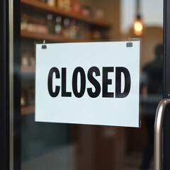 Realistic image of a "Closed" sign on glass cafe doors, symbolizing a closed shop or small business. Perfect for business or retail themes
