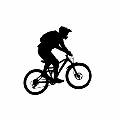 Naklejka premium An adventurous male cyclist performing an extreme bike jump in black silhouette on a vast white background.