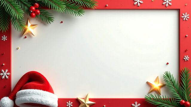 festive holiday scene unfolds bold red borders sparkling snowflakes lush greenery surrounding colorful illustrations santa hat