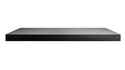 Modern black floating shelf with a matte finish, isolated on white background. Sleek and minimal design ideal for home decor, interior design, or product display concepts.