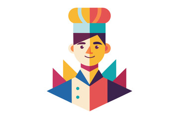 Geometric Chef: A stylized geometric illustration of a chef, showcasing a modern and vibrant take on culinary professionals. This illustration conveys a blend of precision, creativity.