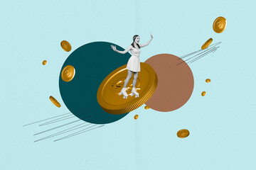 Sketch pop contemporary photo collage of happy businessman businesswoman receive dollar cash capital profit money income