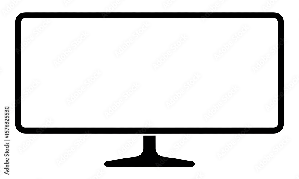 Fototapete simple black outline of a modern computer monitor with a blank white screen