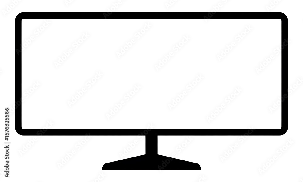 Fototapete simple black outline of a modern flat screen computer monitor with a white blank screen