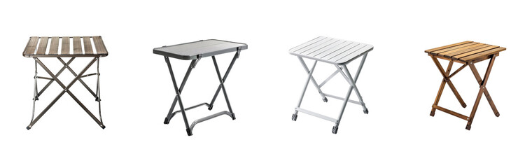 Folding tables on a , showcasing different styles materials transparent background Generative AI