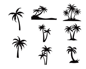 Fototapeta premium palm trees silhouette set, tropical coconut, isolated on white background