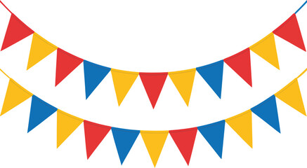 Obraz premium Two rows of colorful bunting flags in red blue and yellow against