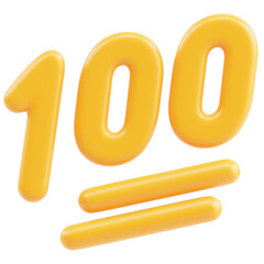 Yellow Hundred Point 3d render icon in cartoon plastic style minimal isolated on transparent white background