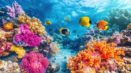 Naklejka premium Vibrant Underwater Scene of the Great Barrier Reef Teeming with Life
