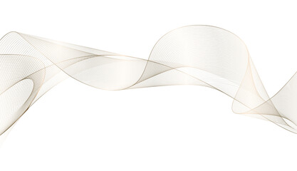 Abstract golden wavy line swirl banner design on transparent background.