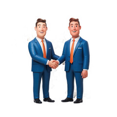 Fototapeta premium Two smiling businessmen in blue suits shaking hands with a cluster of gears behind them isolated on transparent background