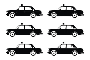 Fototapeta premium Fleet of Vintage Cabs: A collection of vintage cab silhouettes, meticulously arranged, captures the essence of classic transportation and urban exploration, with a nod to bygone eras.