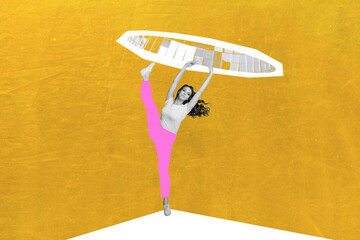 Composite poster creative art collage of happy ballerina girl dance vintage disco ball celebration...