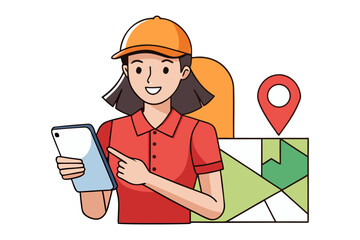Delivery woman using navigation app