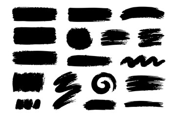 Black Paint Brush Spots & Marker Lines Vector Ink Smudge, Stains, and Texture Brushstroke Set