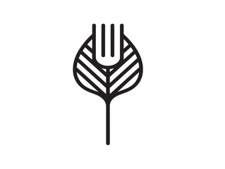 Elegant Leaf and Fork Vector Icon with Crisp 2D Line Style