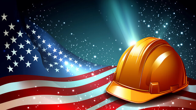 hard hats with american flag labor day usa banner illustration style - Powered by Adobe
