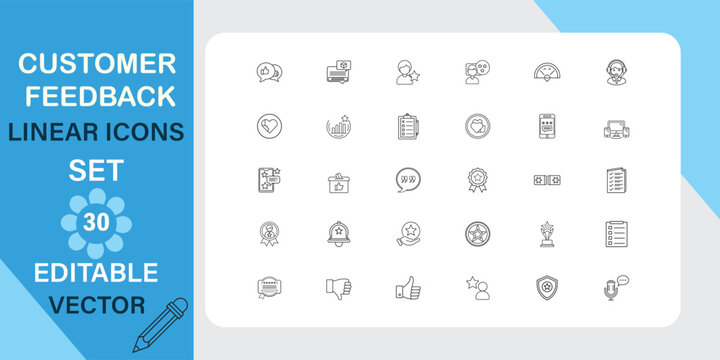 Customer Feedback Linear Icons Set Editable Vector Graphics