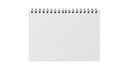 A pristine, blank spiral-bound notepad with bright white paper, metallic silver binding, and a matte white cover, isolated on a transparent background with soft studio lighting in a top-down flat lay