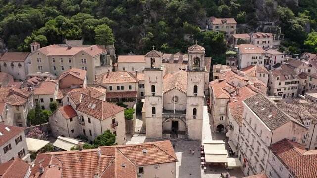 Aerial view of Cathedral of Saint Tryphon, Montenegro.