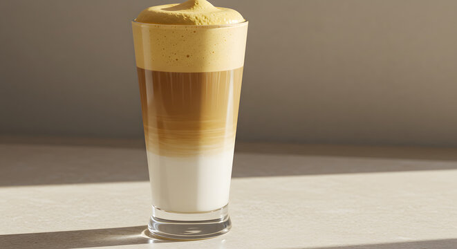 Frothy Portuguese Galao Coffee in Tall Glass with Milk PNG