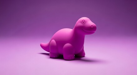 Obraz premium Pink dinosaur toy standing on purple background
