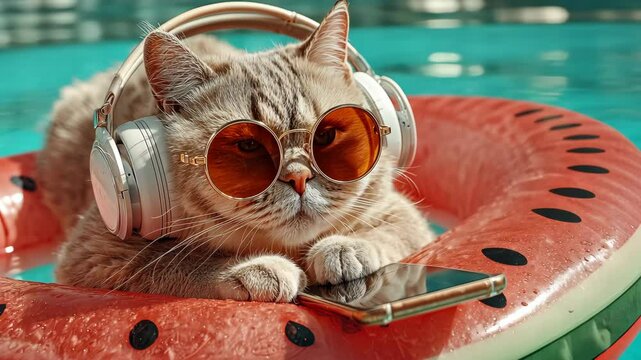 Chill cat in round orange glasses, lounging with a calm and confident expression—great for humorous and stylish content.
