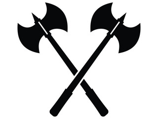 Black Crossed Axe Silhouettes   Vintage Tool Icon Set on White Background