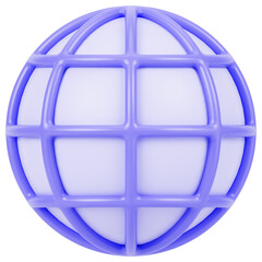 Purple globe Browser 3d render icon in cartoon plastic style minimal isolated on transparent white background