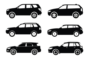 SUV silhouettes array: A stylized array of diverse SUV silhouettes, capturing the essence of modern automotive design. Each vehicle exudes sleekness and power.