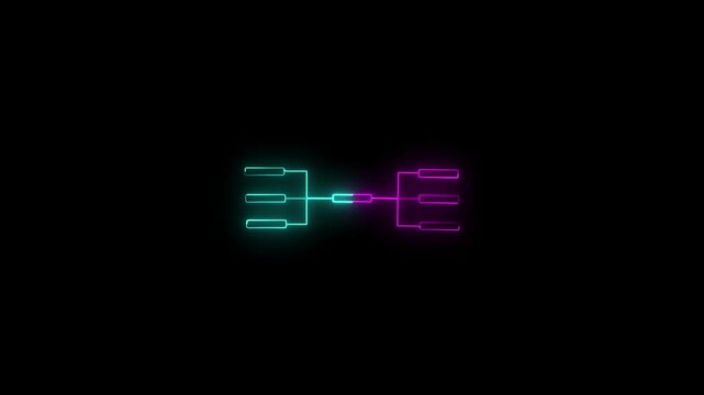 glowing neon or outline championship single elimination tournament bracket or tree diagram isolated on neon video animation .