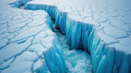 Fototapeta premium Aerial time-lapse of a bright blue river of meltwater flowing across a vast glacier