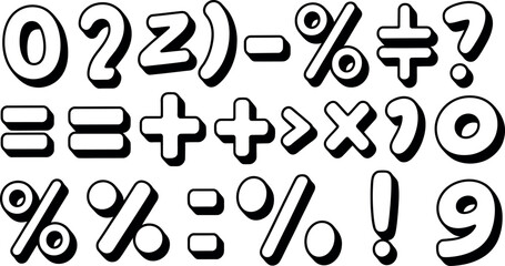 Bold 3D Cartoon Numbers, Symbols, and Math Signs Collection