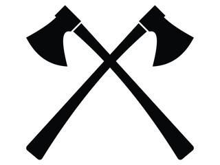 Black Crossed Axe Silhouettes   Vintage Tool Icon Set on White Background