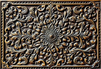 Intricate carved panel; geometric floral arabesque design, lattice, art